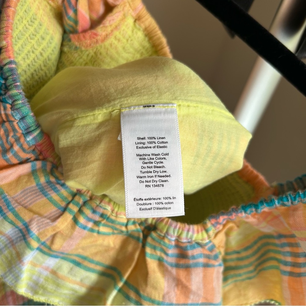 Vineyard Vines Lemon Tart Plaid Smocked Linen Ruffle Midi Dress - Picture 7 of 7